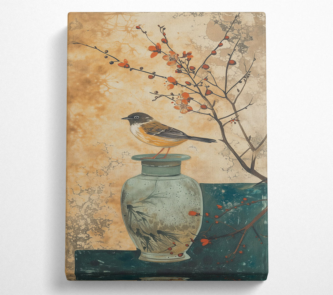  A Canvas Print of Teal Bird On Branch Canvas Wall Art