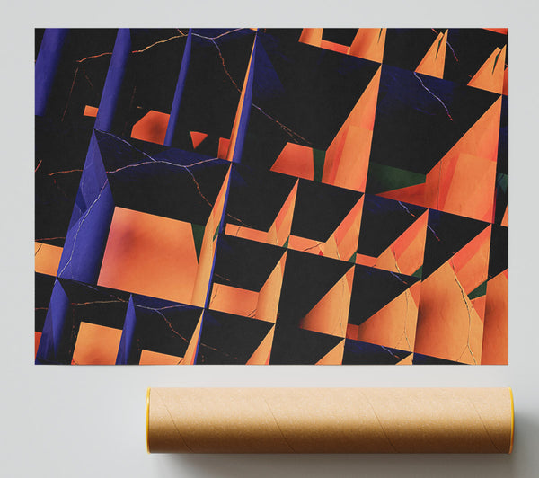 Orange Fractal Cubes Giclee Print