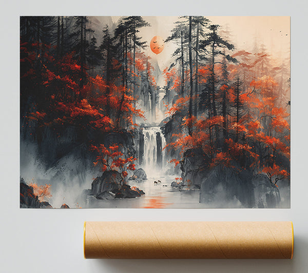 Orange Forest Waterfall Giclee Print