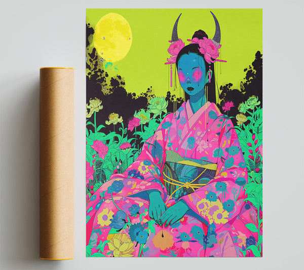 Pink Moon Geisha Giclee Print