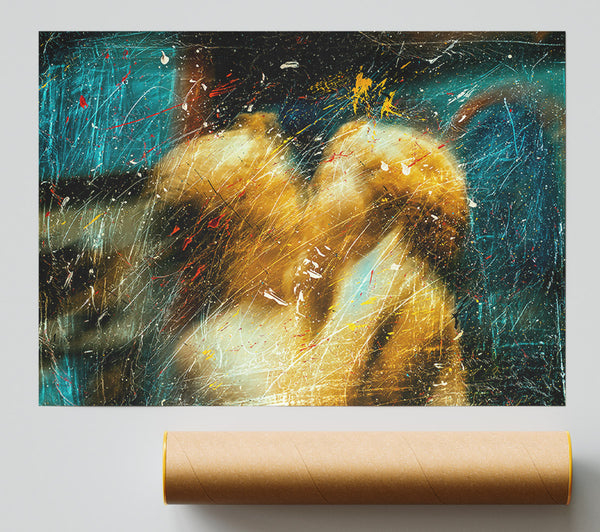 Golden Scratching Lines Poster