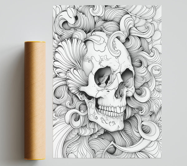 White Skull Swirls Poster