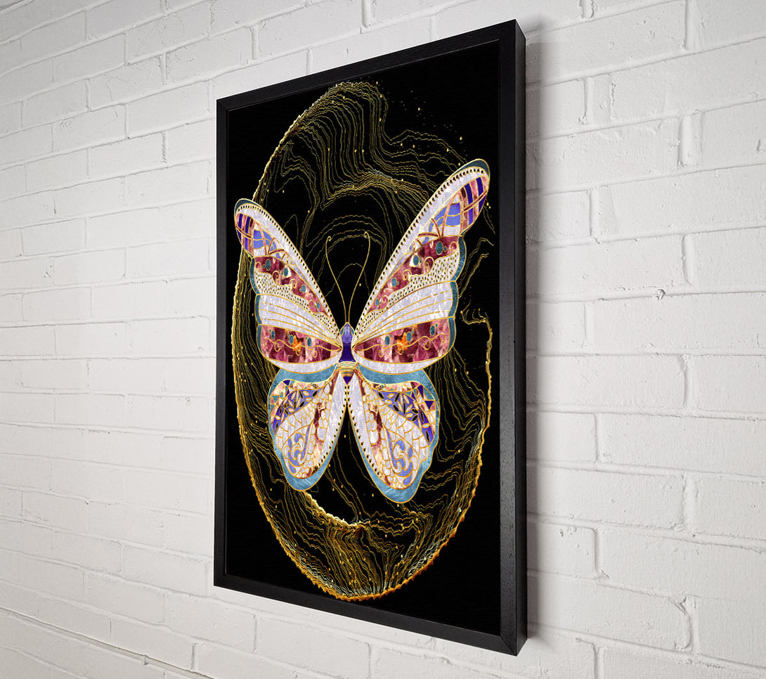  A Canvas Print of Colourful Butterfly  Gold Lines Canvas Art