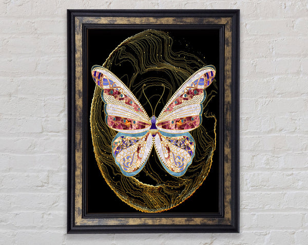 Colourful Butterfly  Gold Lines Framed Print