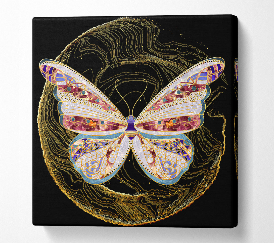  A Canvas Print of Colourful Butterfly  Gold Lines Canvas Art