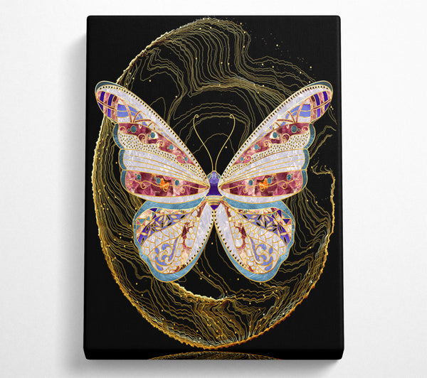  A Canvas Print of Colourful Butterfly  Gold Lines Canvas Art