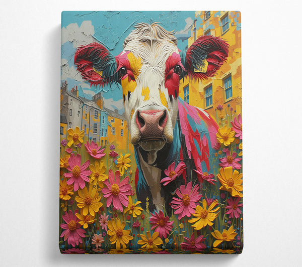  A Canvas Print of Colourful Cow In The Street Canvas Wall Art