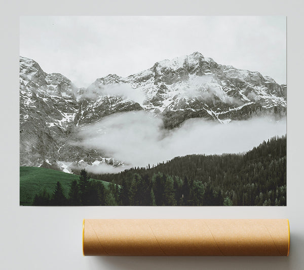 White Peaks And Fog Print