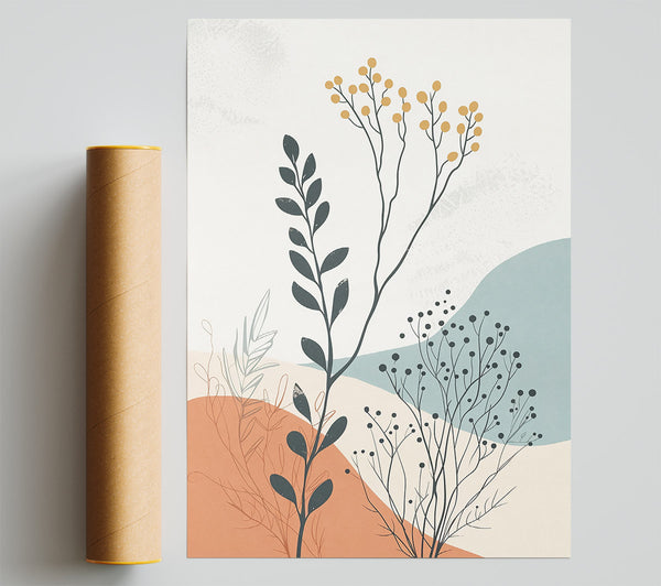 Orange And Dusty Blue Blooms Poster