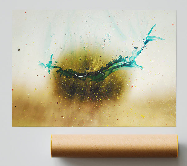 Golden Teal Splash Print