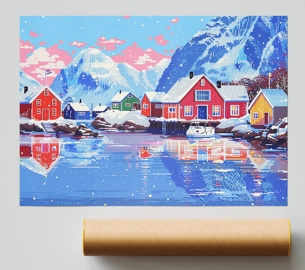 Blue Pixelated Harbor Print