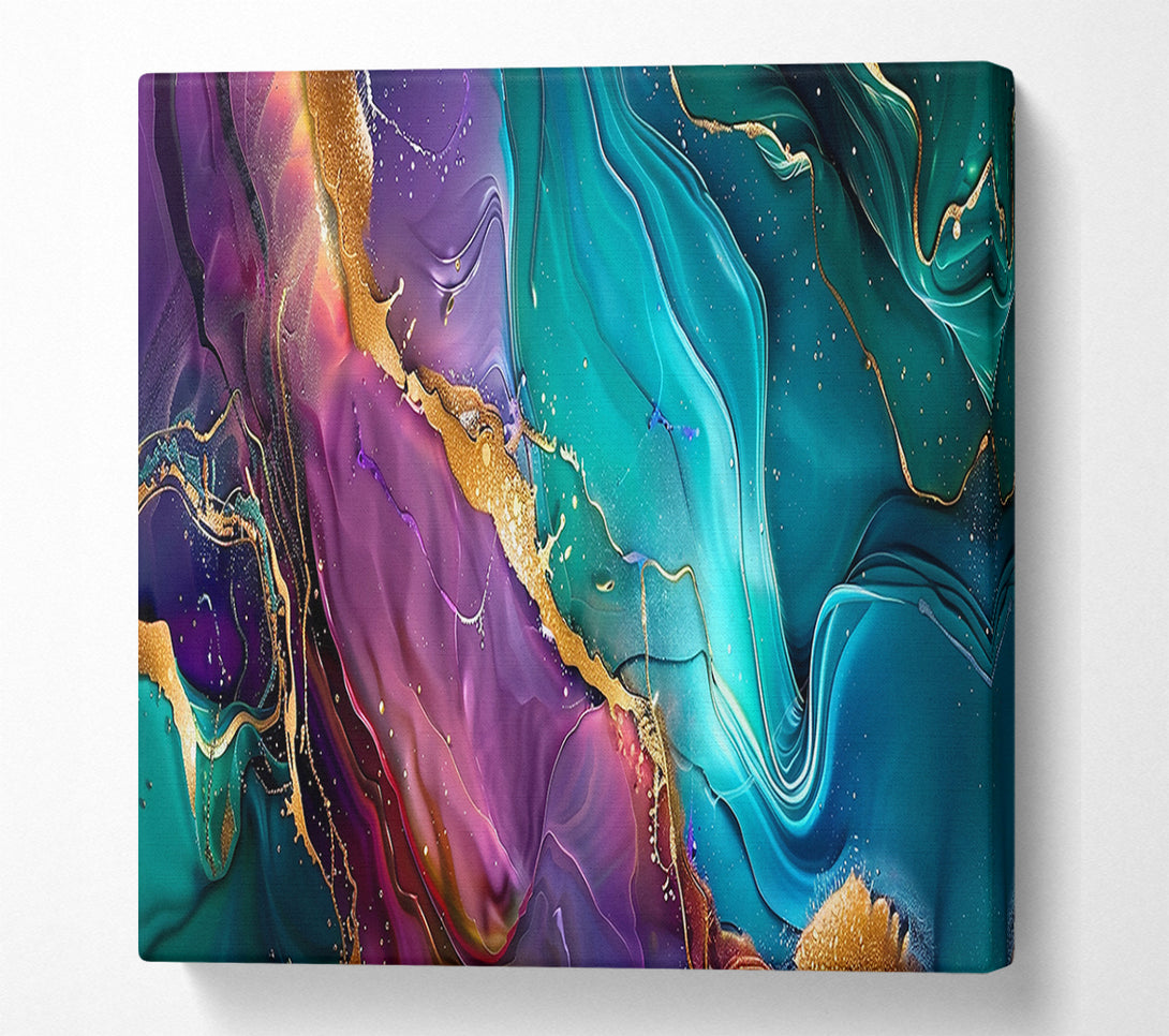  A Canvas Print of Teal Golden Swirls Canvas Wall Art