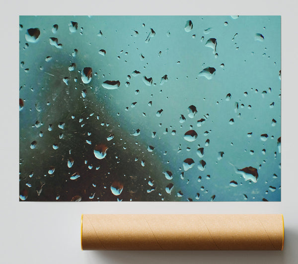 Teal Rain Drops Poster