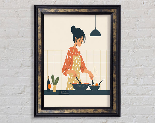 Cooking Dinner Framed Print