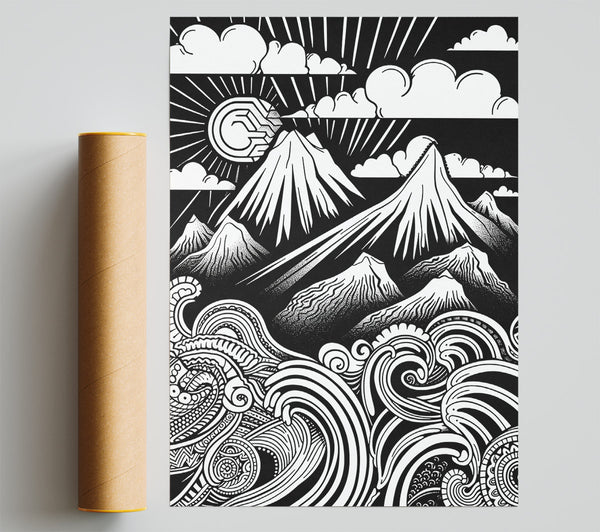 Black And White Peaks Print