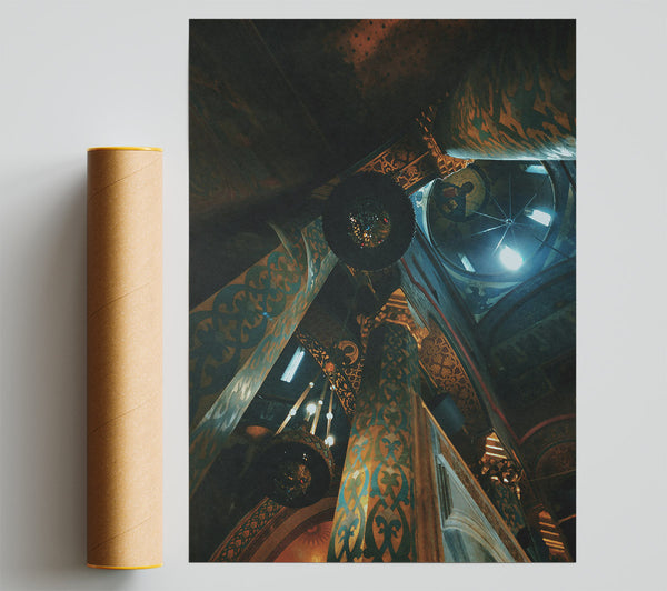 Golden Blue Pillars Giclee Print