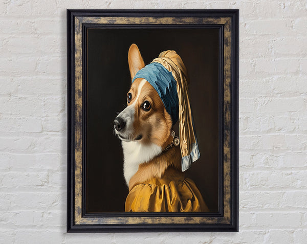 Corgi With The Pearl Earing Framed Print