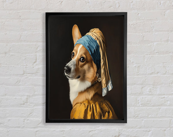 Corgi With The Pearl Earing Framed Print