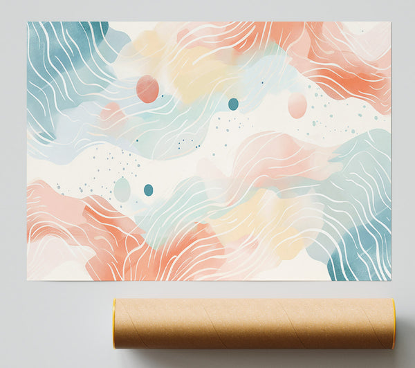 Coral And Blue Swirls Print