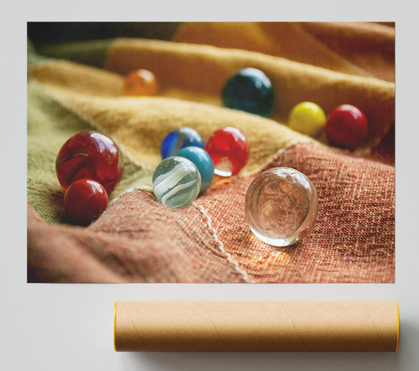 Clear Marbles On Fabric Poster