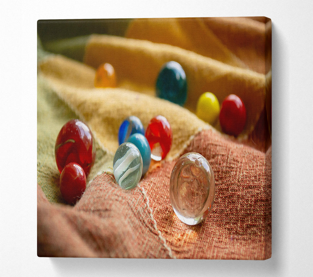  A Canvas Print of Clear Marbles On Fabric Canvas Print