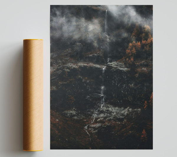 Grey Mountain Waterfall Giclee Print