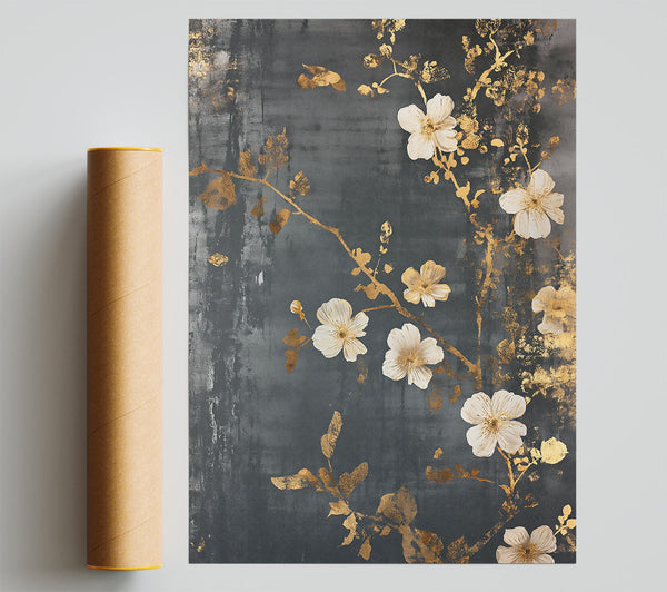 Golden Grey Blossoms Giclee Print