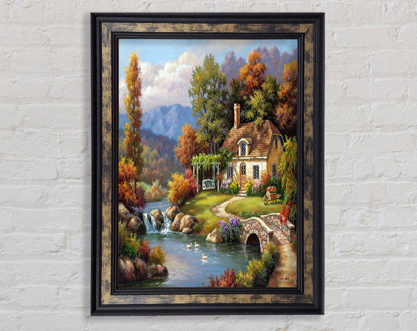 Cottage In The Woods Framed Print