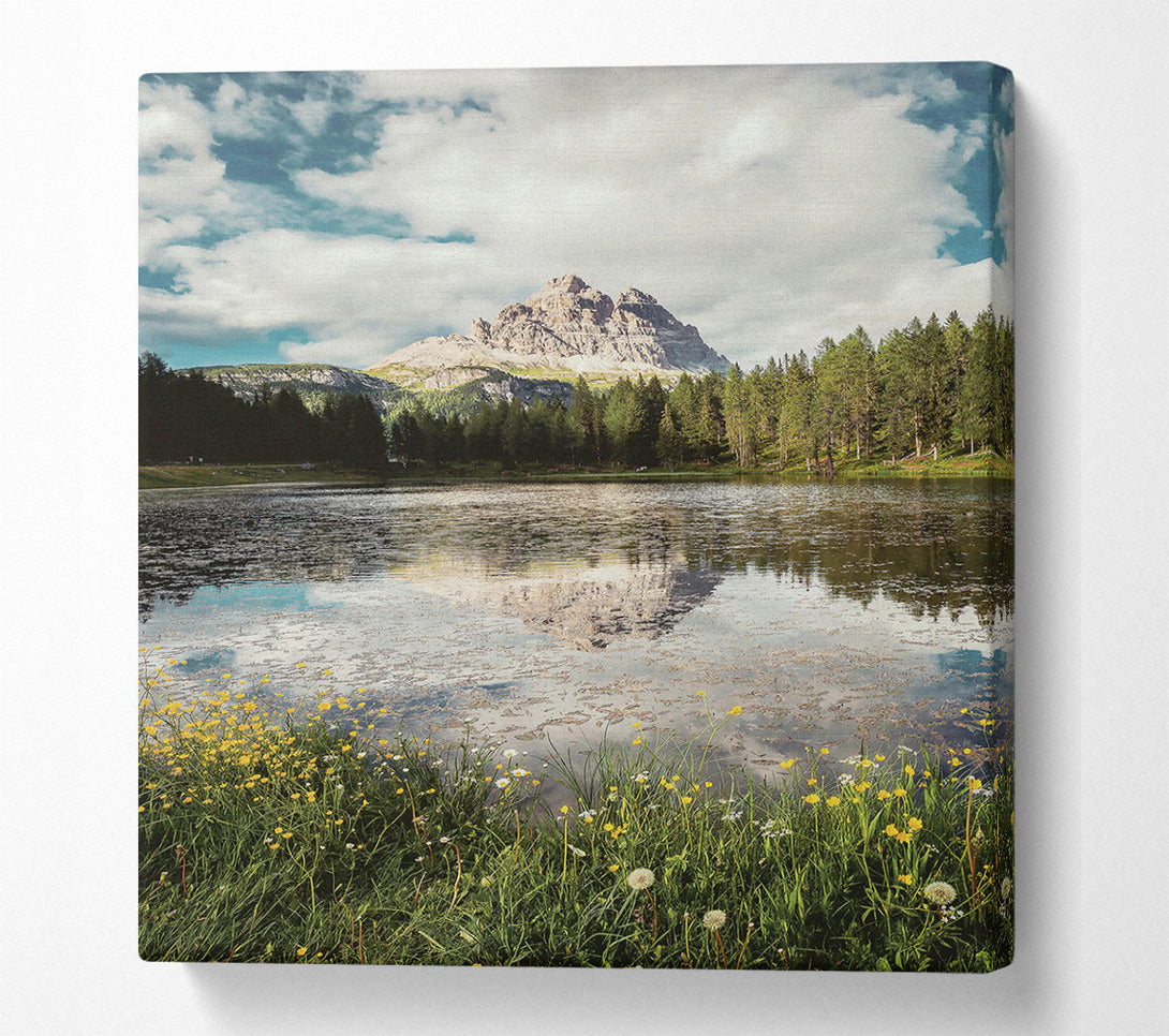  A Canvas Print of Green Mountain Reflection Canvas Art