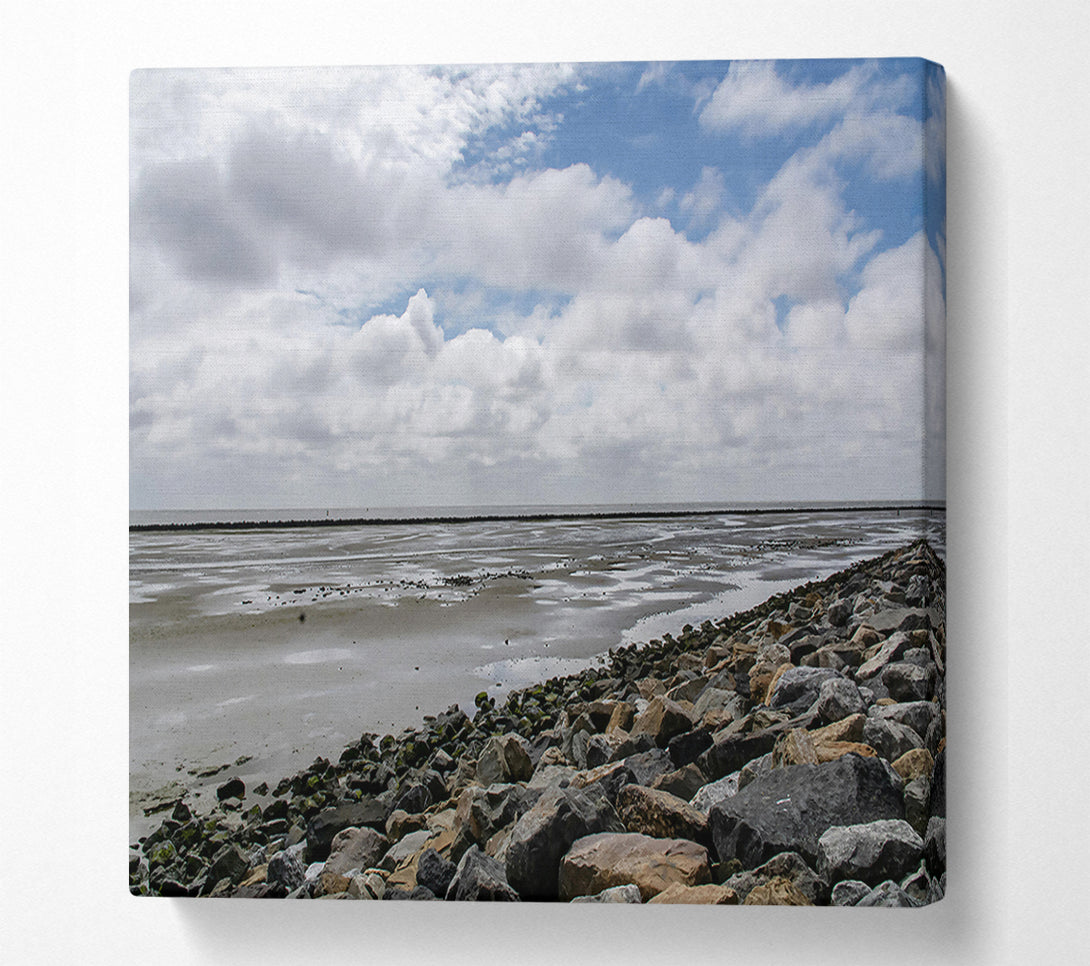  A Canvas Print of Grey Sky, Rocky Shore Canvas Print