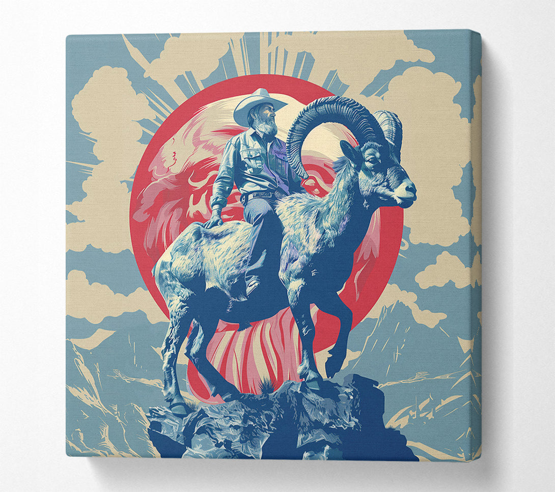  A Canvas Print of Cowboy Riding The Ram Canvas Wall Art