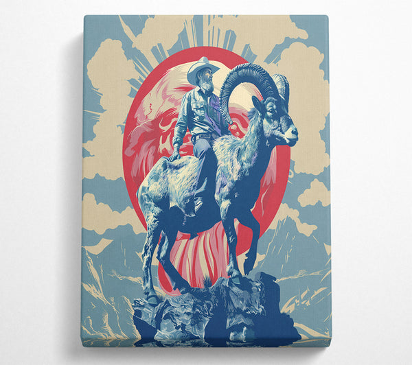  A Canvas Print of Cowboy Riding The Ram Canvas Wall Art