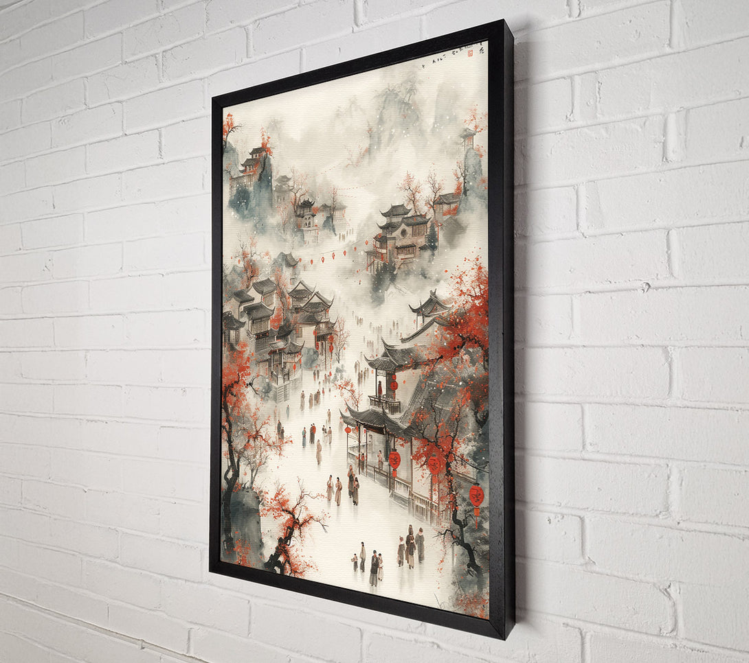  A Canvas Print of Crimson Cityscape Mist Canvas Wall Art