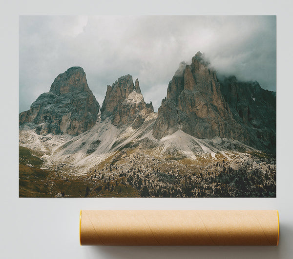 Gray Peaks In Fog Poster