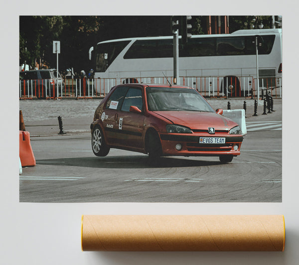 Red Race Car Drifting Print