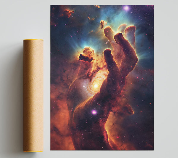 Cosmic Orange Hand Poster