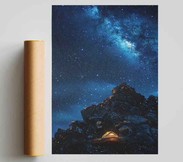 Blue Night Sky Campsite Giclee Print