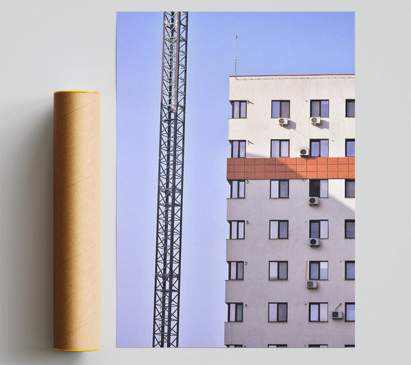 White Building And Steel Crane Print