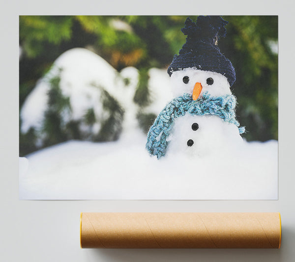 Blue Hatted Snowman Poster