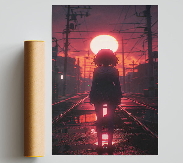 Crimson Sunset Shadow Poster