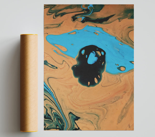 Tan Blue Swirls Print