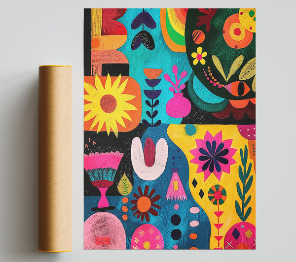 Teal Floral Fiesta Giclee Print