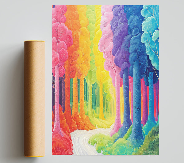 Blue Rainbow Forest Path Print