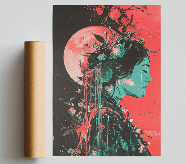 Crimson Moon Bloom Poster