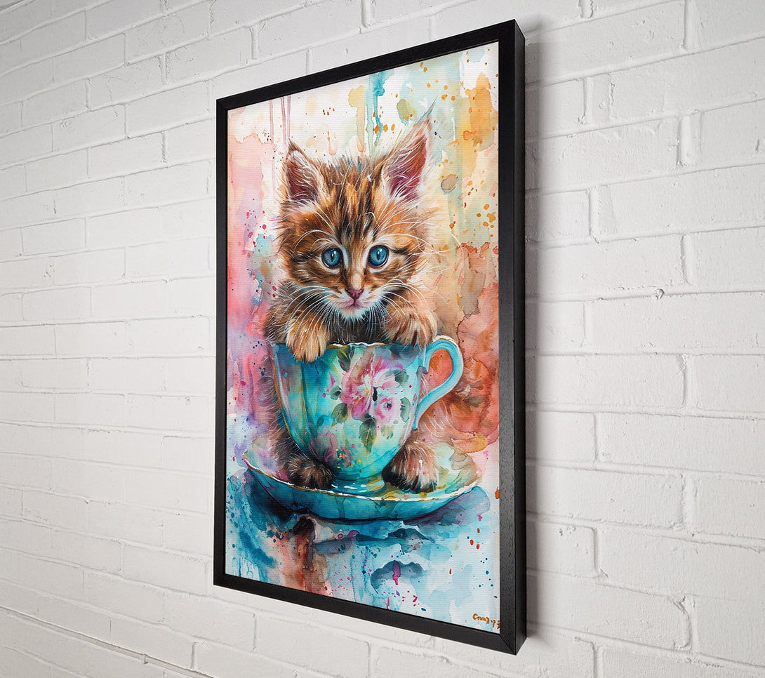  A Canvas Print of Blue Kitten Teacup Canvas Print