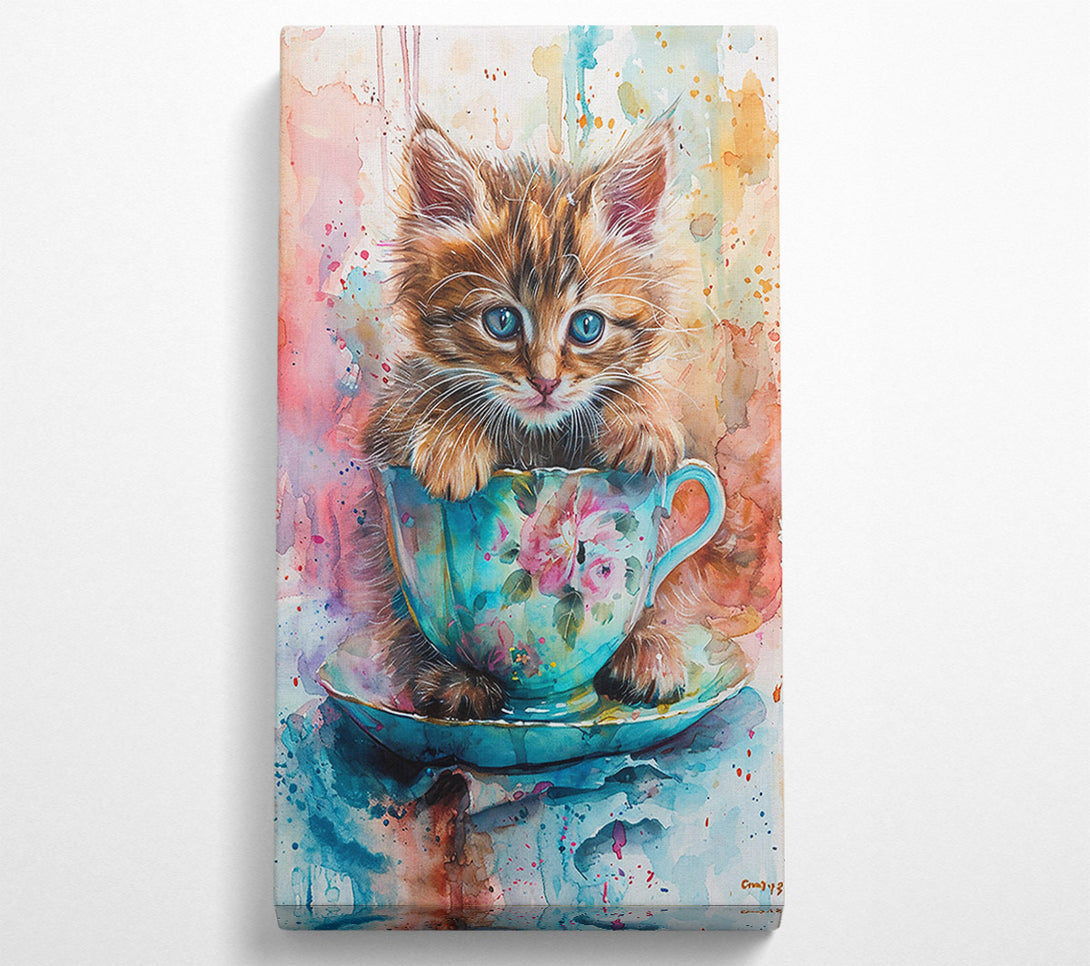  A Canvas Print of Blue Kitten Teacup Canvas Print