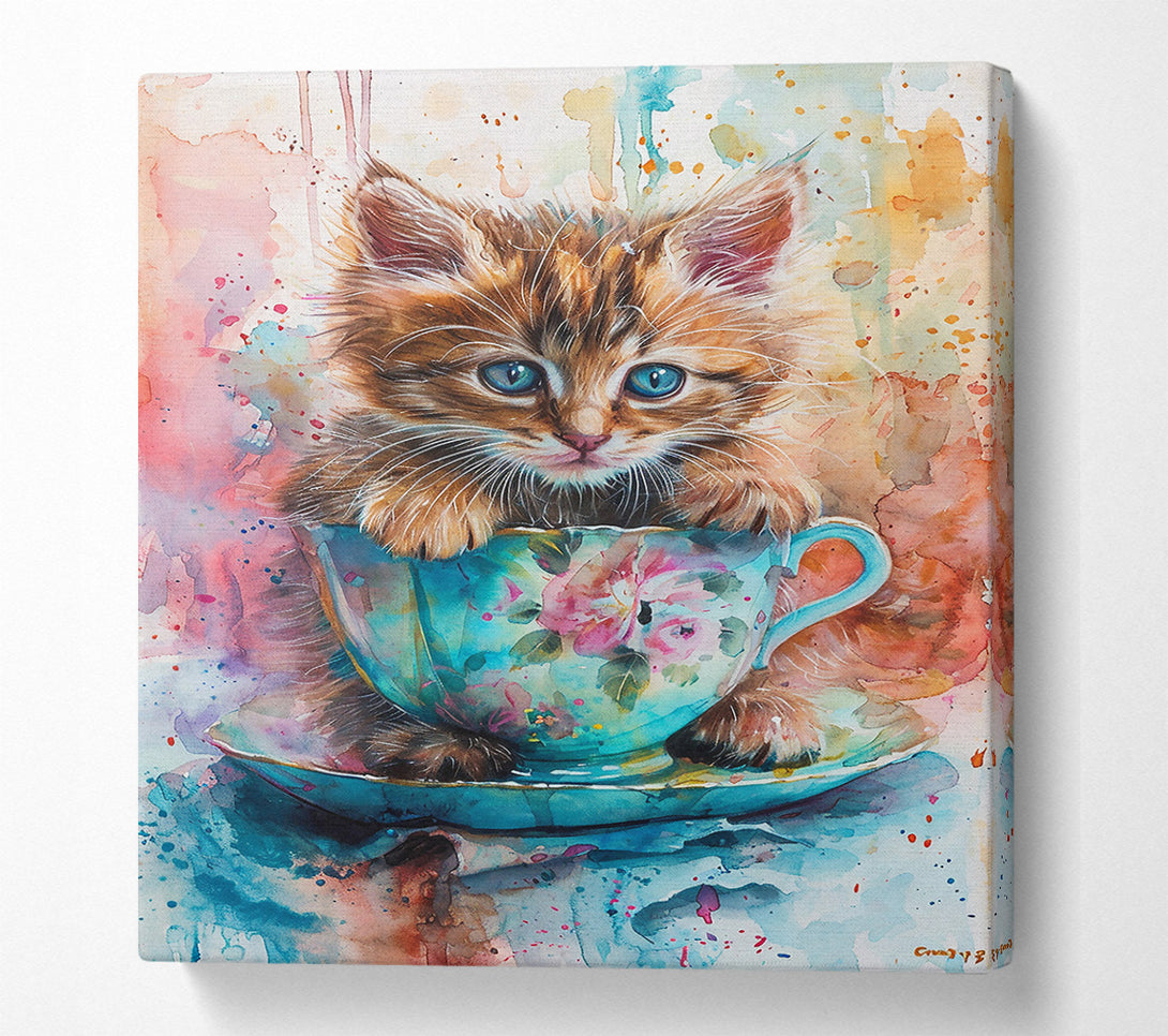  A Canvas Print of Blue Kitten Teacup Canvas Print