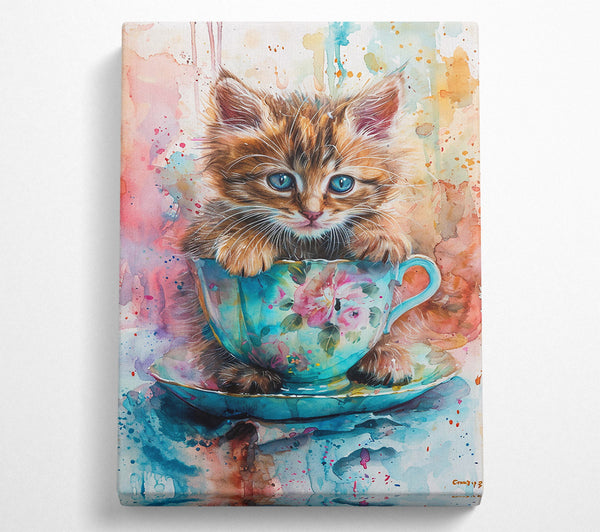  A Canvas Print of Blue Kitten Teacup Canvas Print
