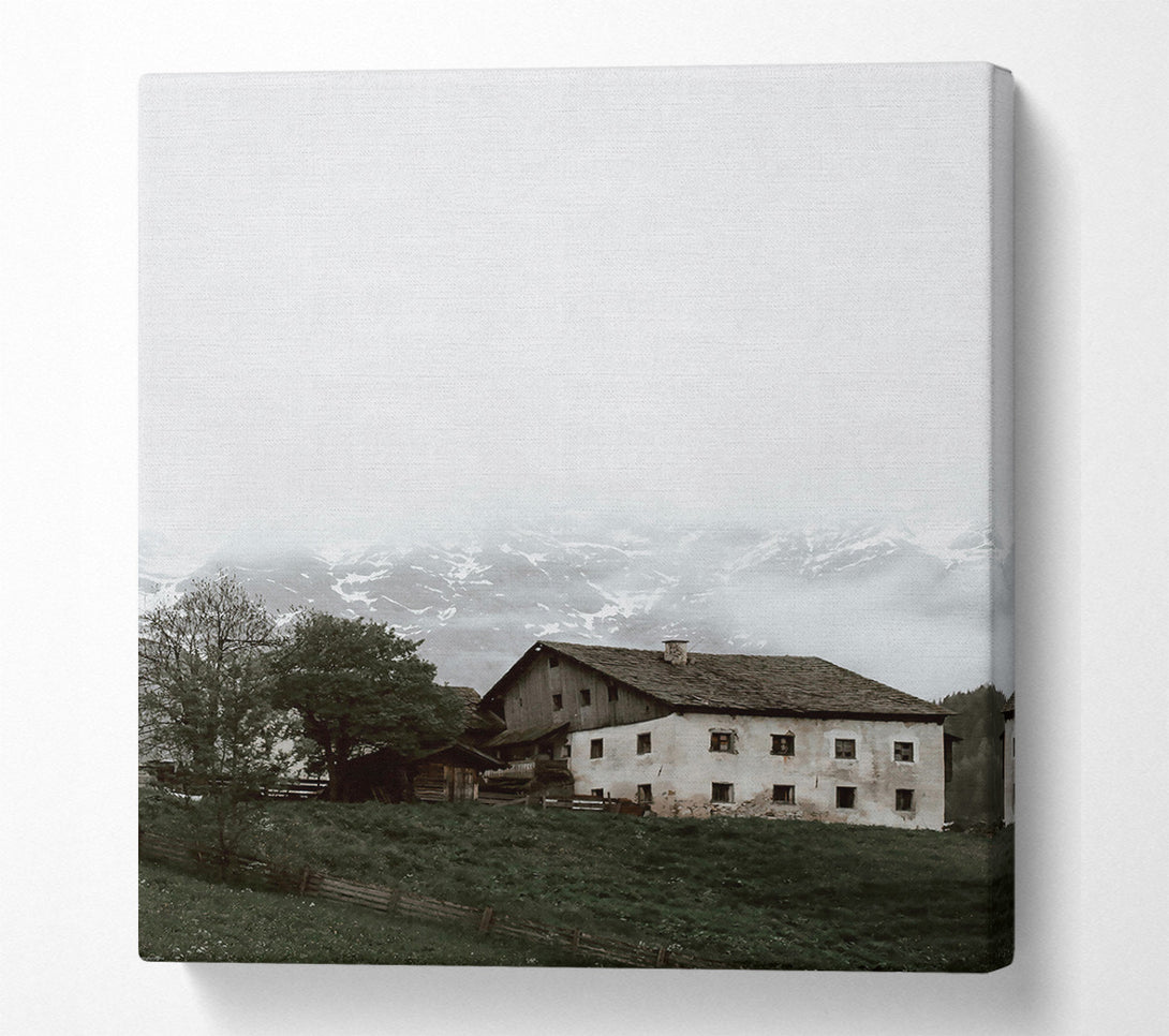  A Canvas Print of White Cottage In The Mist Canvas Wall Art