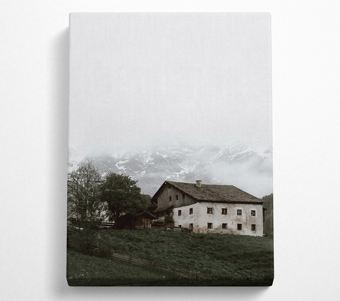  A Canvas Print of White Cottage In The Mist Canvas Wall Art
